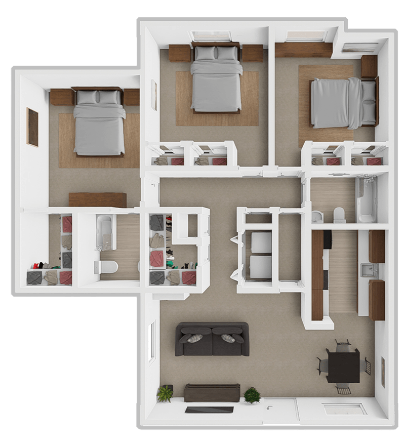 3 Bed 2 Bath floor plan
